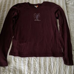Lucy Burgundy Long Sleeve T-shirt with Tree